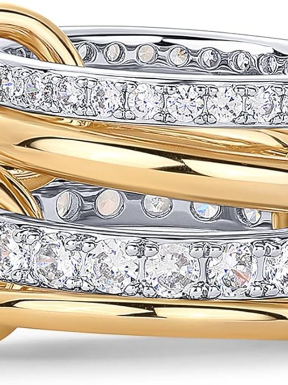 PAVOI 14K Gold Plated Interlocked Stackable Rings, 2 tone - Picture 5 of 6